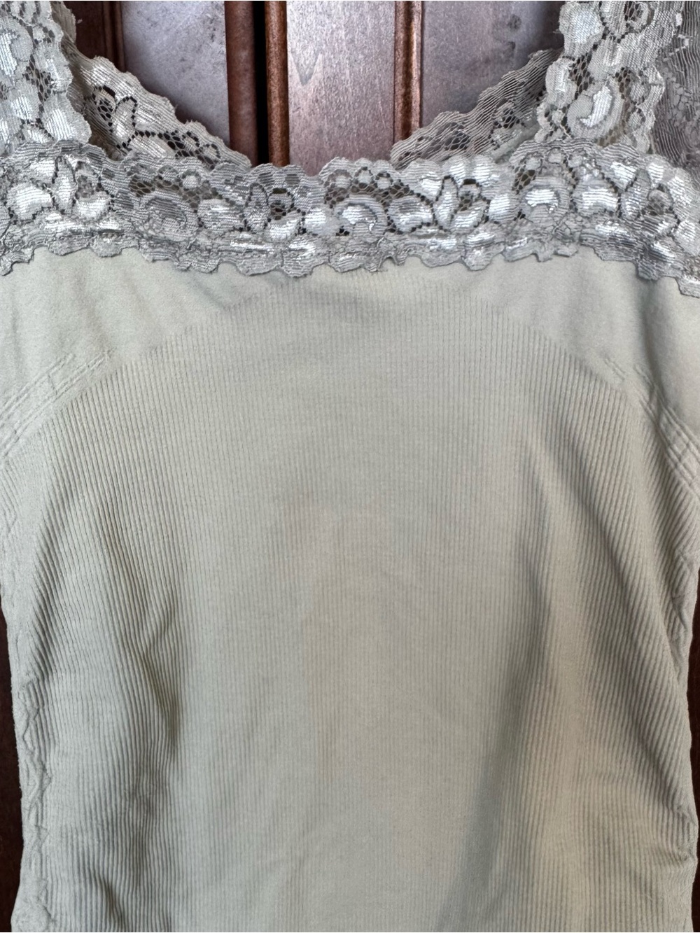 M Rena Womens One Size Lace Trim Seamless Tank Top Sage Green Ruched Camisole - Picture 5 of 10